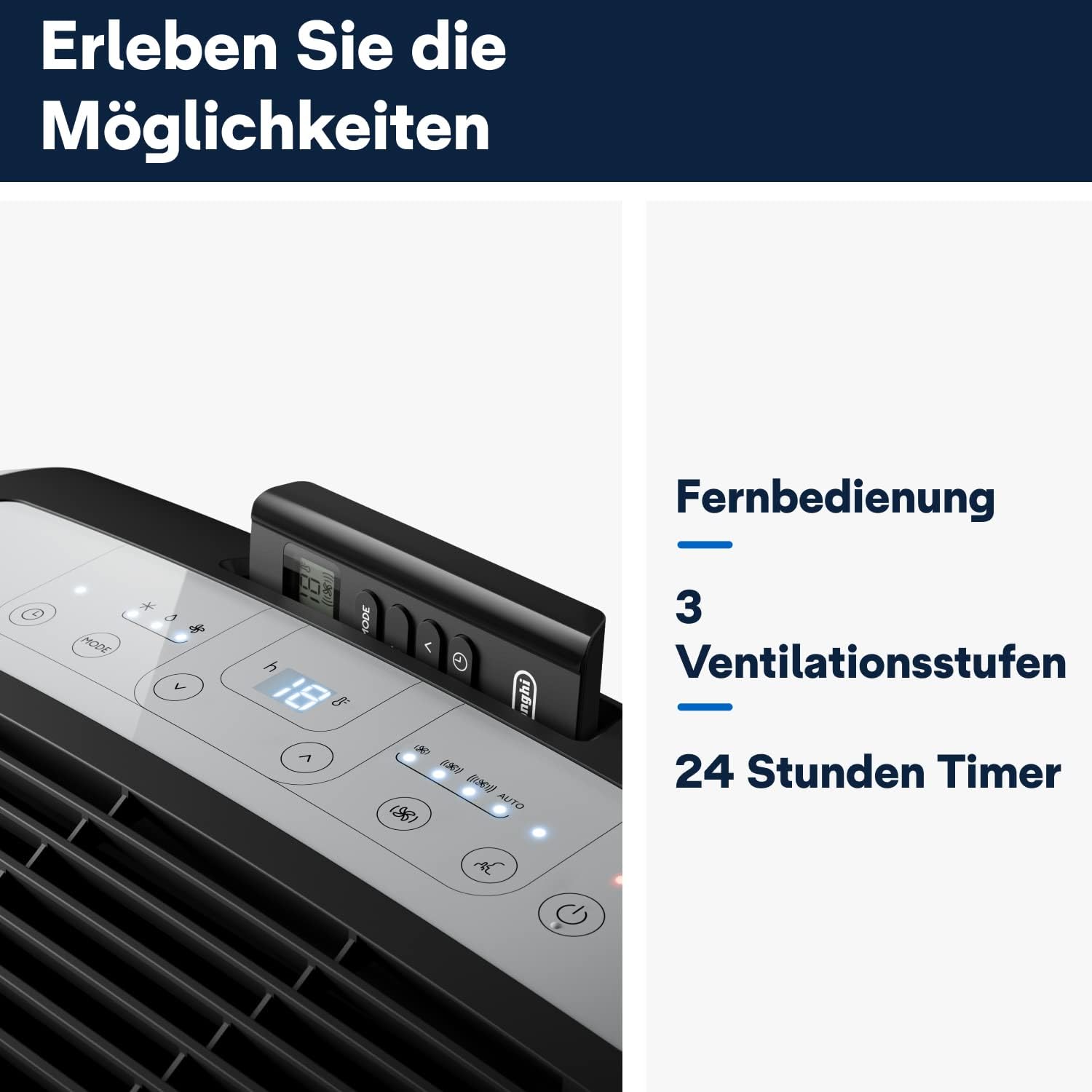 De'Longhi Pinguino Mobile Air Conditioner, for Rooms up to 29 m², with Dehumidifier & Fan, 9800 BTU, Quiet Operation, Remote Control, 24-Hour Timer, Energy Efficiency Class A (PACEM90)