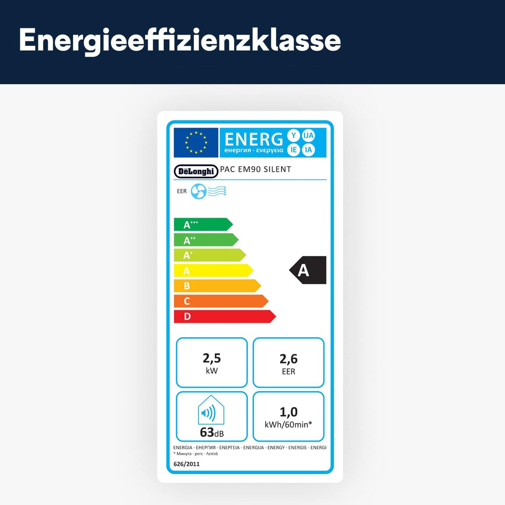 De'Longhi Pinguino Mobile Air Conditioner, for Rooms up to 29 m², with Dehumidifier & Fan, 9800 BTU, Quiet Operation, Remote Control, 24-Hour Timer, Energy Efficiency Class A (PACEM90)