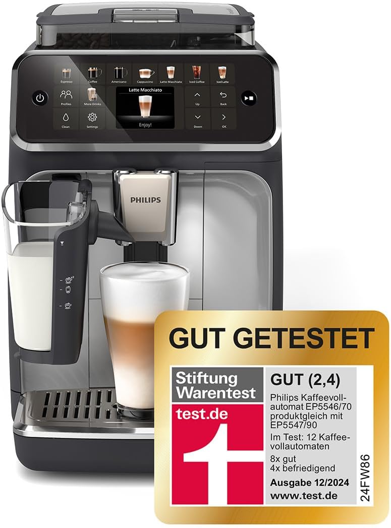 PHILIPS EP5547/90 Serie 5500 LatteGo 19 Kaffeespezialitäten Kaffeevollautomat Schwarz verchromt