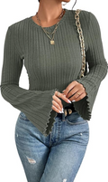 Womens Pullover Lightweight Sweater Shirts for Women Bell Long Sleeve Tops Going Out Knitted Fall